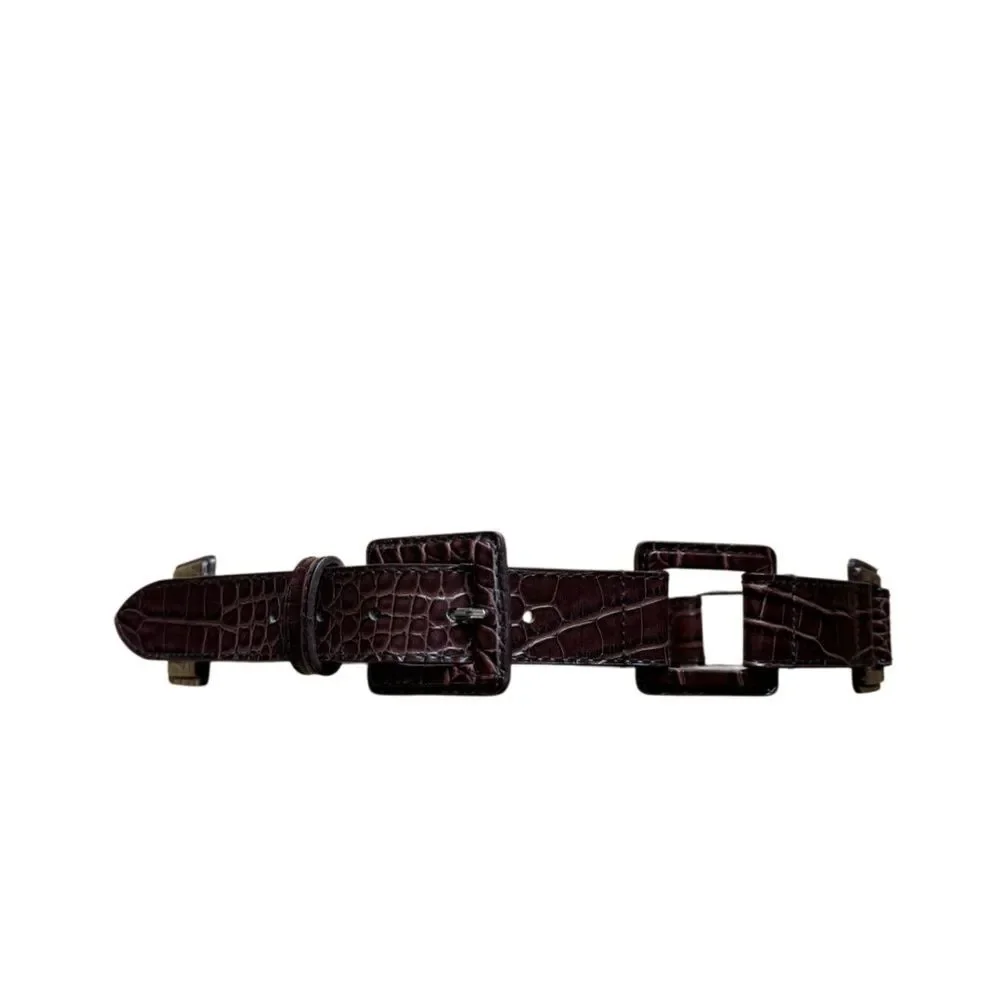 Lake Shore Drive Brown Crocodile-Embossed Genuine Leather Belt Size S/M